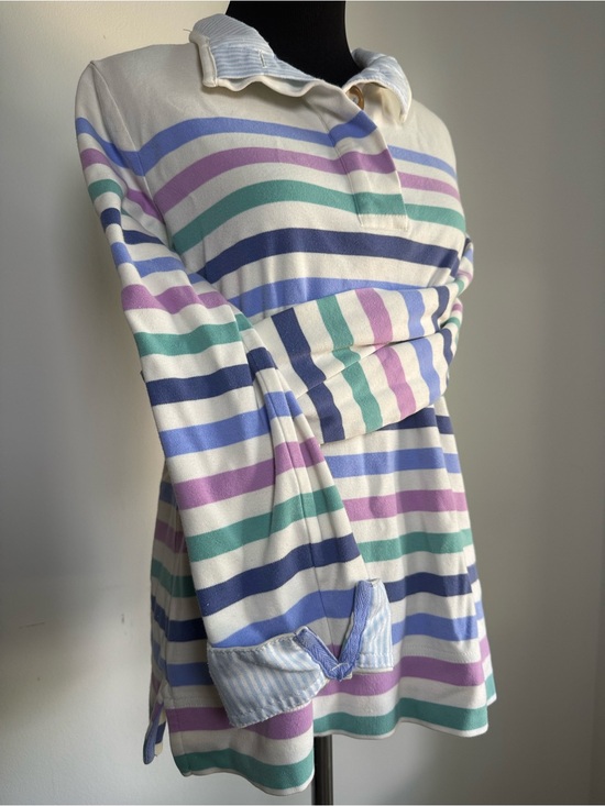 Vintage Tops - Vintage Pastel Stripe Polo Top Coastal Preppy Golf Long Sleeve M